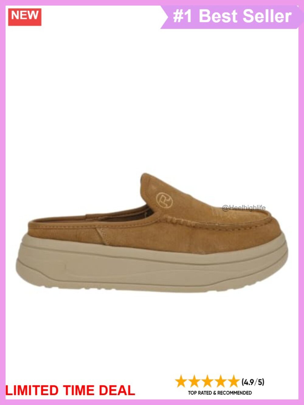 Cow Suede Mule with Removable Comfort Insole and Lightweight Platform